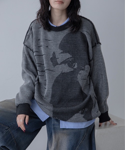 ニット セーター アート柄リバーシブルオーバーニット/ユニセックス