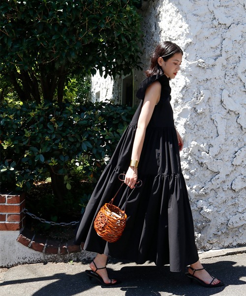 ELFRANK エルフランク ノースリーブ　ボアニットワンピース デイリー・カジュアル対応 | VネックボアAラインワンピース