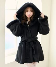 未使用に近い JUSGLITTY 3WAY ファーコート 黒 ブラック サイズ2 MAJESTIC LEGON（マジェスティックレゴン） コート アウター フード付