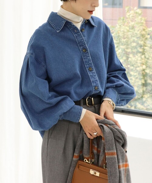 「Rie Miller」 長袖シャツ FREE インディゴブルー レディース_画像9