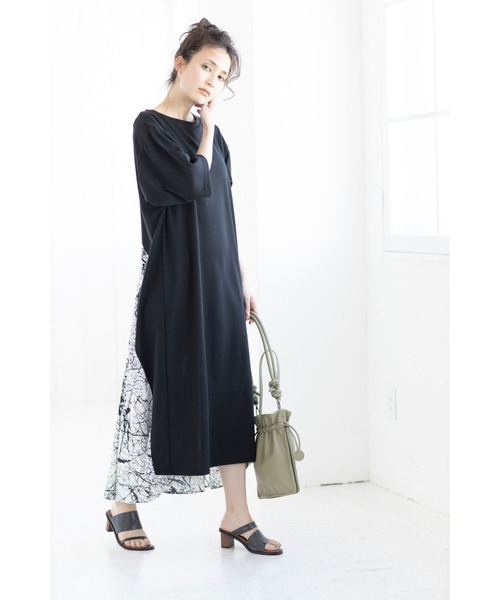 「OSMOSIS」 半袖ワンピース ONE SIZE ブラック レディース_画像3