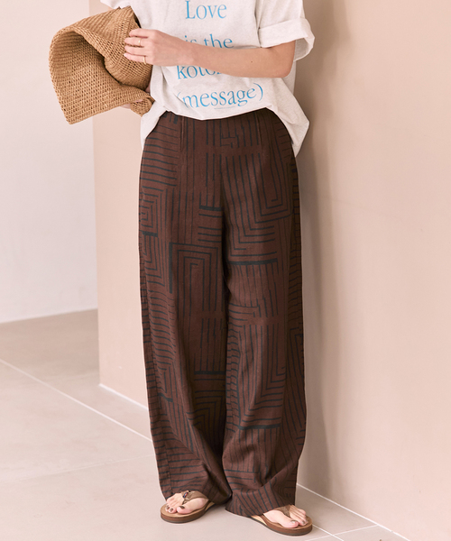 ワイドパンツ パンツ VISアサキカプリントパンツ レディースの画像