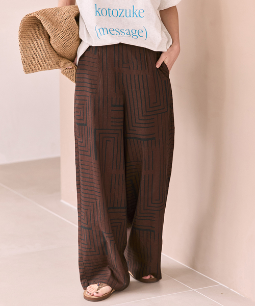 ワイドパンツ パンツ VISアサキカプリントパンツ レディースの画像