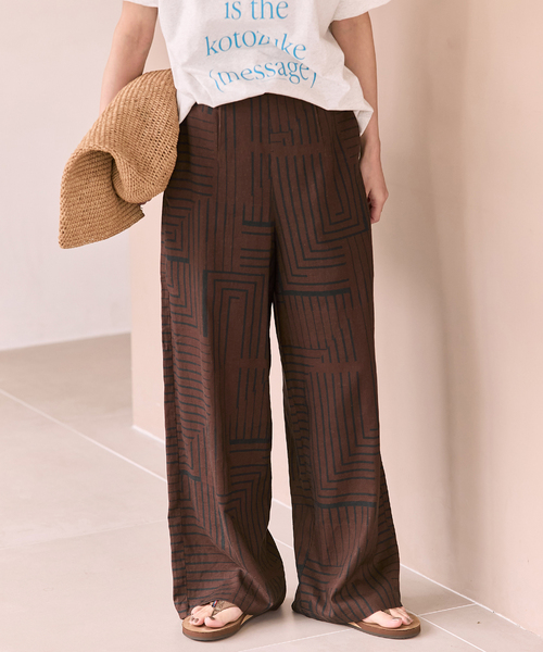 ワイドパンツ パンツ VISアサキカプリントパンツ レディースの画像