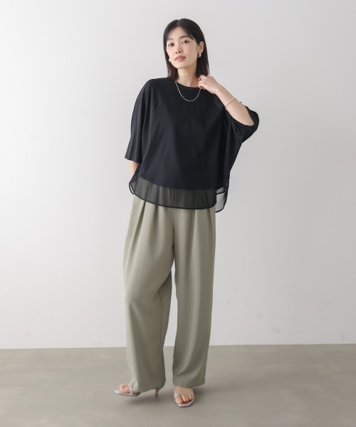 tシャツ レーヨン天竺異素材ペプラムプルオーバー レディースの画像