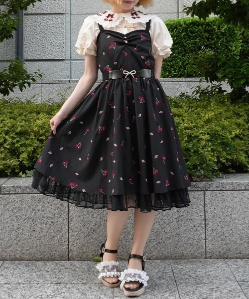 axes femme POETIQUE ワンピース チェリー×ローズ刺繍JSK
