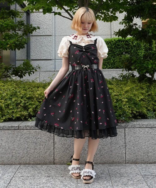 axes femme POETIQUE ワンピース チェリー×ローズ刺繍JSK