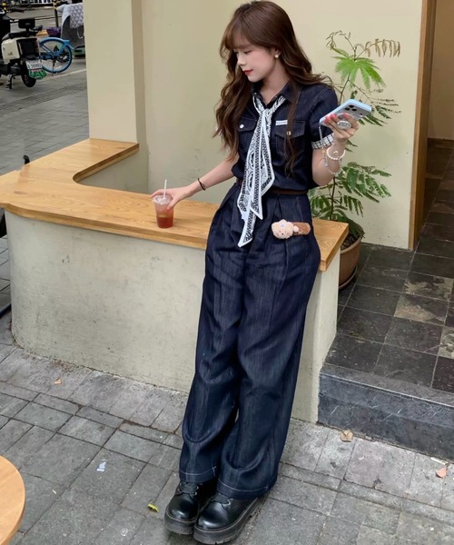 FAVORITO セットアップ デニムトップスワイドパンツセットアップ