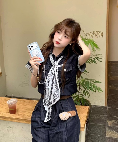 FAVORITO セットアップ デニムトップスワイドパンツセットアップ