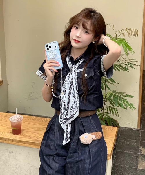 FAVORITO セットアップ デニムトップスワイドパンツセットアップ