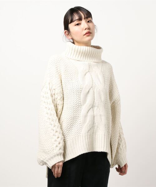 ニット セーター hardcover / ワッフル袖ケーブルタートルKNIT レディース メンズ
