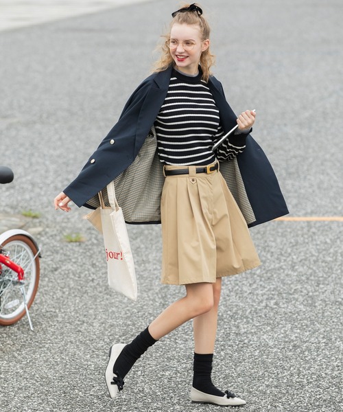 BONLECILL チノパン チノプリーツキュロットパンツ レディース