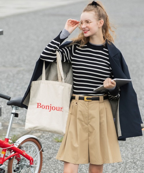 BONLECILL チノパン チノプリーツキュロットパンツ レディース