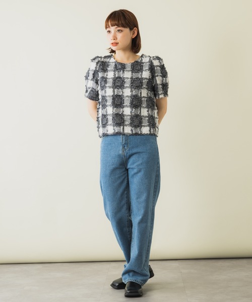 フリンジチェックトップス レディース esa-00177.jpg