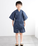 浴衣 甚平 キッズ 男の子 ブルー系 雨縞 キ...の詳細画像1