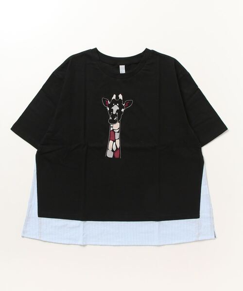 tシャツ EMAGO キリンパッチワーク刺繍T 六分袖 レディース EMAGO キリンパッチワーク刺繍T 六分袖（Tシャツ/カットソー