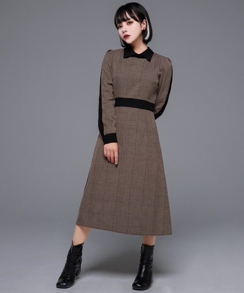 adree ワンピース bicolor line check onepiece/バイカラー
