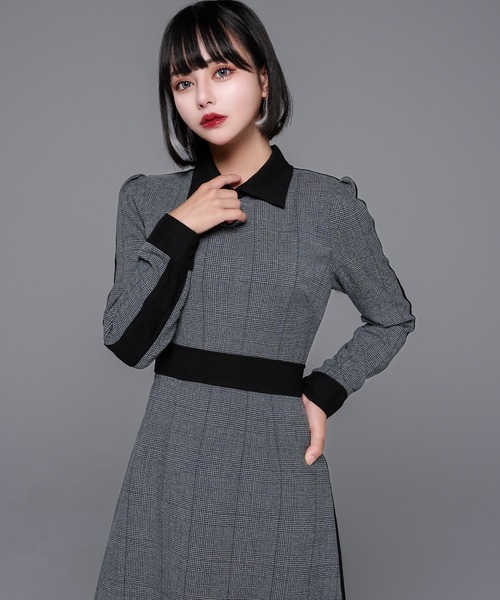 adree ワンピース bicolor line check onepiece/バイカラー