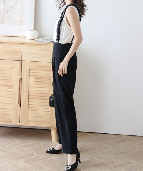 セットアップ シフォンシャツ フリル ストラップパンツ シフォンフリルセットアップ(トップス＆ボトムセット