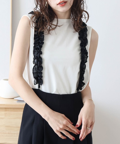 セットアップ シフォンシャツ フリル ストラップパンツ セットアップ シフォンシャツ フリル ストラップパンツ