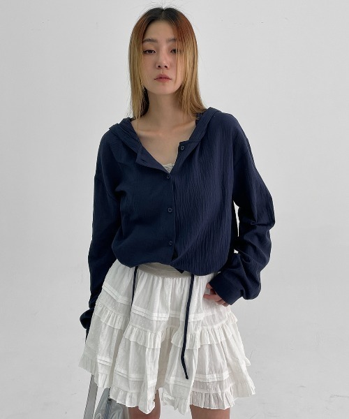 ブラウス シャツ クロップフードシャツ レディース BLACKUP ブラウス シャツ 「MADE」 キッセンサマークロップ