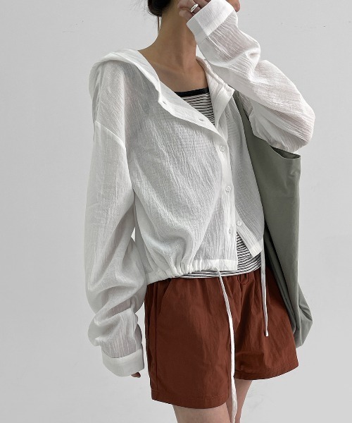 ブラウス シャツ クロップフードシャツ レディース BLACKUP ブラウス シャツ 「MADE」 キッセンサマークロップ