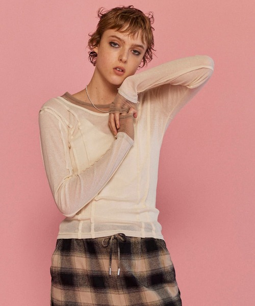tシャツ 2way Neck Sheer Docking Tops/2WAYネックシアードッキングトップス「MAISON SPECIAL/メゾンスペシ MAISON SPECIAL tシャツ 2way Neck Sheer Docking Tops/2WAY