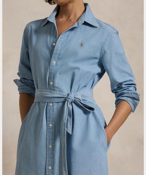 【POLO RALPH LAUREN】★爽やか上品ベルテッドシャツワンピ LAUREN RALPH シャツワンピース ベルテッド コットンブレンド