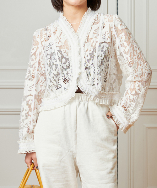 ブラウス シャツ IENA LA BOUCLE レースギャザーブラウス レディース IENA LA BOUCLE ブラウス シャツ レースギャザーブラウス