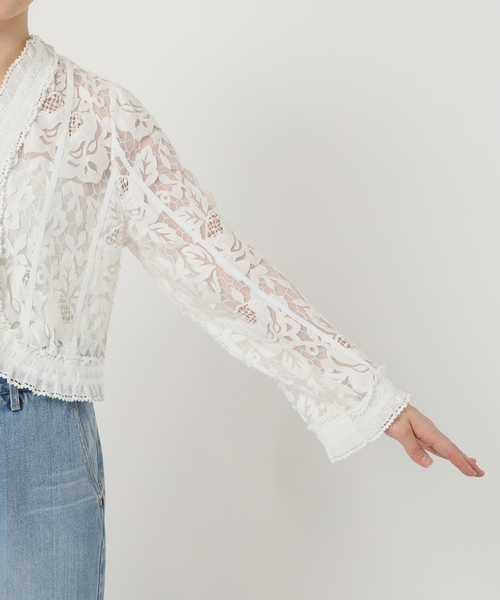 IENA LA BOUCLE リバーレースＶネックブラウス イエナ IENA LA BOUCLE リバーレース ローンブラウス 日本製
