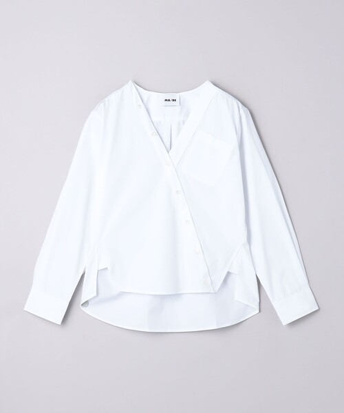 ブラウス シャツ 「MA/RE」ダイアゴナルボタン Vネック シャツ レディース