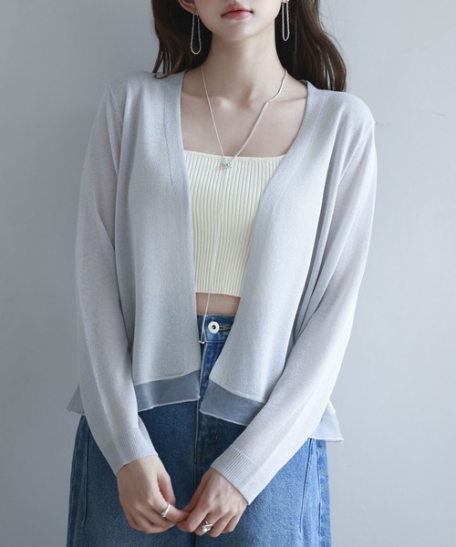 SAISON DE PAPILLON カーディガン シアー裾サマーニット冷房対策