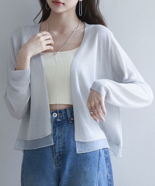 SAISON DE PAPILLON カーディガン シアー裾サマーニット冷房対策