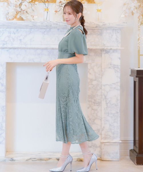 ドレス パフスリーブ タイト 結婚式 パーティー パフスリーブチャーミングタイトドレス &Robu. ドレス お呼ばれ