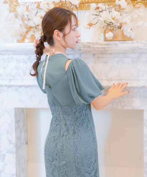 Retica ドレス 結婚式パーティードレスパフスリーブレース切替