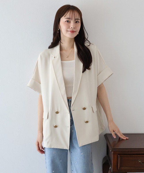 BLUEEAST ジャケット テーラードジャケット リネンライク半袖シャツ