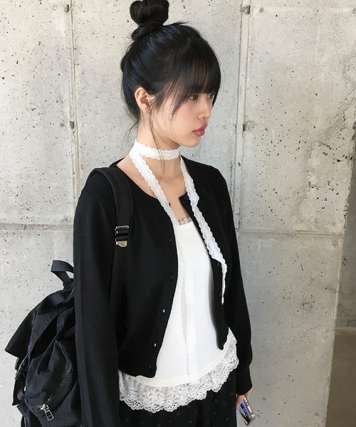 tシャツ フリルレース半袖Tシャツスカーフセット レディース anyonemore tシャツ フリルレース半袖Tシャツスカーフセット