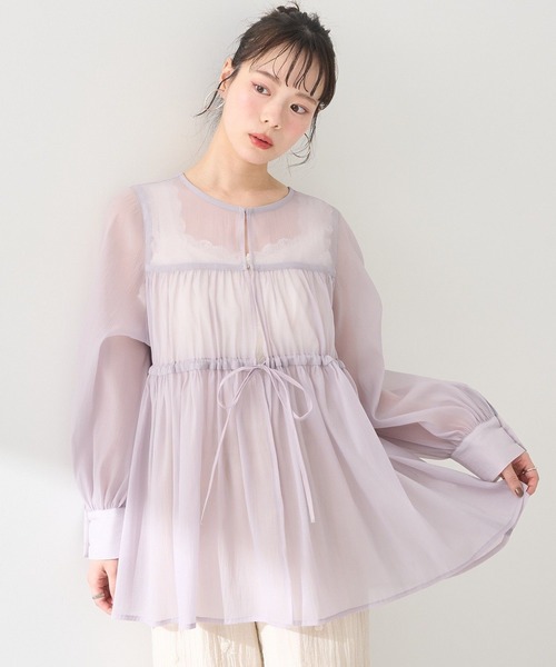 新品タグ付き　値段交渉OK エムズグレイシー　リボン　シアー　チュニック earth music&ecology（アース ミュージック＆エコロジー） チュニック