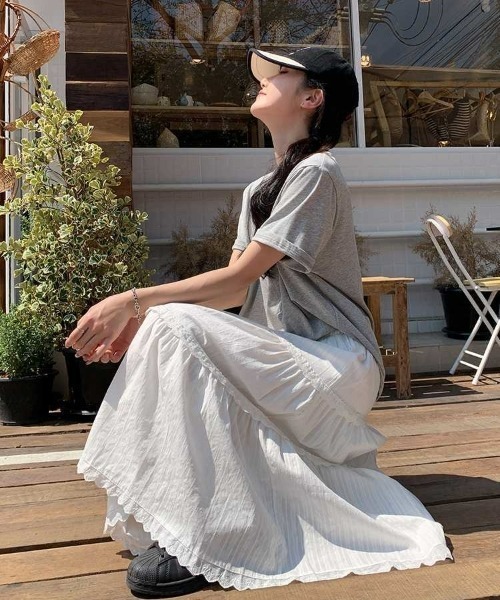 gossip!ロサンゼルス ロング スカート レトロ レースフリルティアード