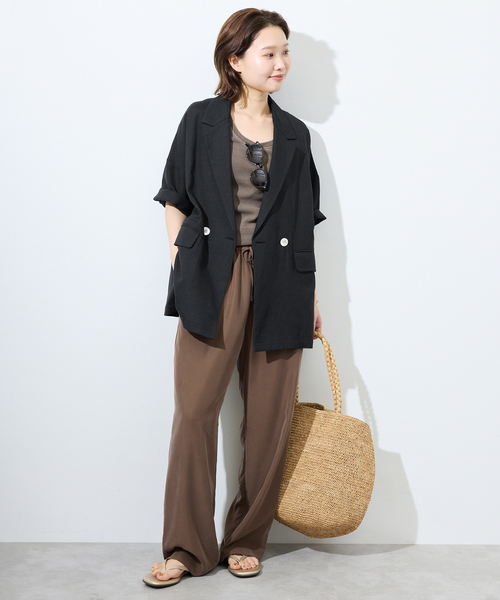 SLOBE IENA コート アウター リネンレーヨンハーフスリーブジャケット 