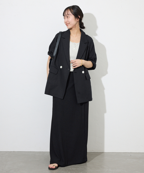 【2023SS】SLOBE IENA レーヨンリネンハーフスリーブジャケット 黒 SLOBE IENA（スローブイエナ）の「レーヨンリネンハーフスリーブ