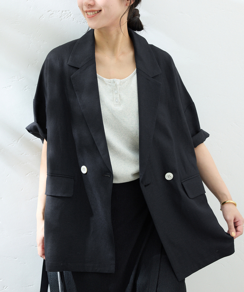 イエナ　SLOBE IENA リネンレーヨンハーフスリーブジャケット　カーキ リネンレーヨンハーフスリーブジャケット（その他ジャケット