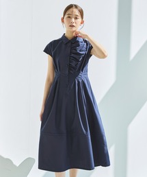 【美品】ルネ シャツワンピース レディシャツ ロング丈 フリル&カットワーク RUIRUE BOUTIQUE（ルイルエブティック） シャツワンピース 洗える
