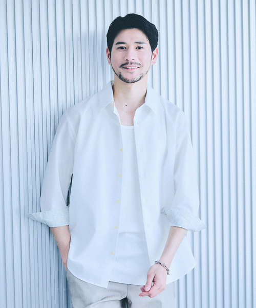 ABAHOUSE GRAY シャツ 「リネンタッチ」7分袖シャツ メンズ