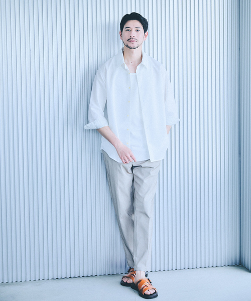 Y’s リネン シャツ 七分袖 ホワイト 日本製 ABAHOUSE GRAY 七分袖 シャツ 「リネンタッチ」7分袖シャツ メンズ