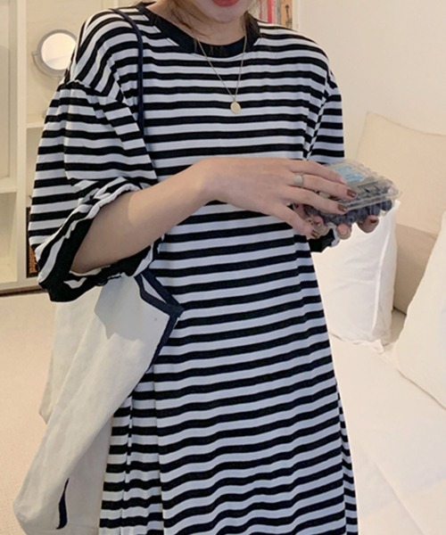 Kuroba ワンピース ボーダー柄Tシャツロングワンピース : ZOZOTOWN