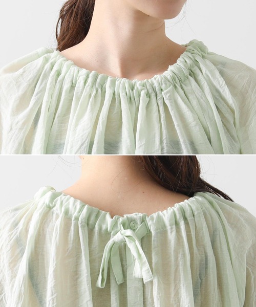 美品 Gauze# ピエロカラーギャザーブラウス グレージュ 前後2way 美品 