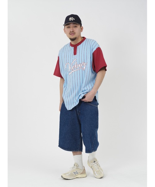 KEBOZ tシャツ STRIPE HENLEY NECK S/S TEE メンズ : ZOZOTOWN