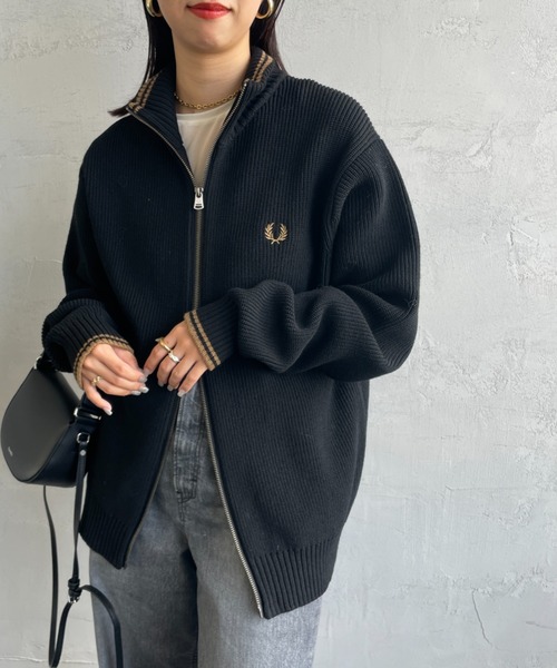 FRED PERRY フレッドペリー ニットカーディガン FRED PERRY｜リブ レイヤードカラー ニット カーディガン