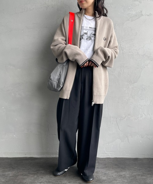 FRED PERRY フレッドペリー ニットカーディガン FRED PERRY｜リブ レイヤードカラー ニット カーディガン